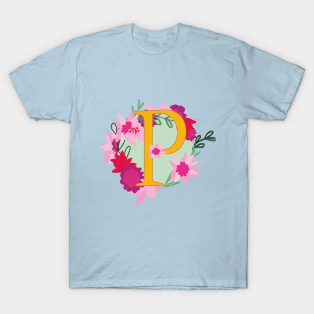 Monogram P, Personalized Initial T-Shirt by Bunniyababa